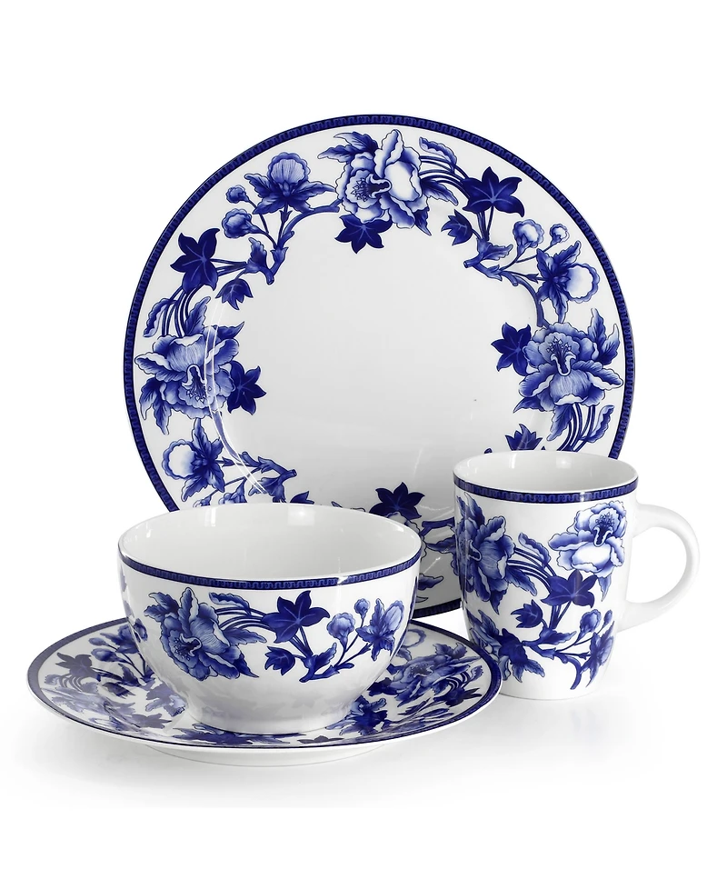 Elama Blue Orchid 16-Pc. Dinnerware Set, Service For 4