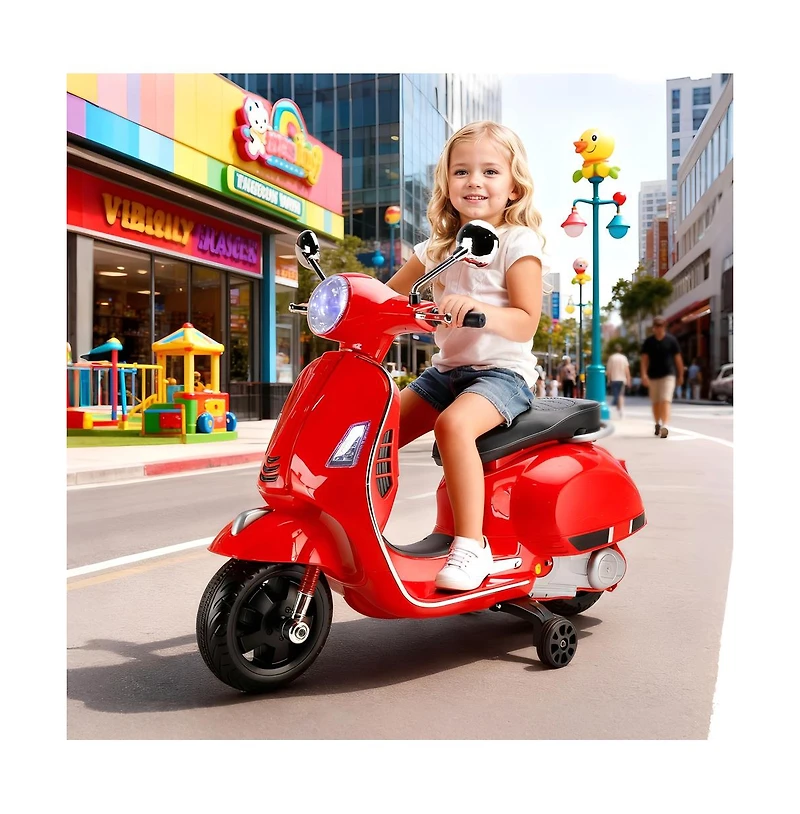 Bruce & Shark 6V 2 Mph Kids Ride-On Motorcycle with Training Wheels, Foot Pedal Drive & MP3 Player