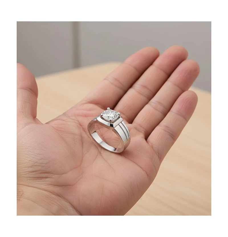 Men's Clear Cubic Zirconia with Four-Prong Setting Grooved Adjustable Band Ring