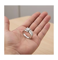 Men's Clear Cubic Zirconia with Four-Prong Setting Grooved Adjustable Band Ring