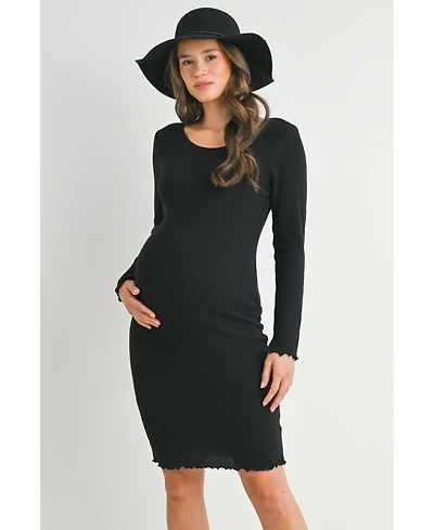 Hello Miz Maternity Long Sleeve Ribbed Knit Sweater Dress with Lettuce Hem