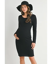 Hello Miz Maternity Long Sleeve Ribbed Knit Sweater Dress with Lettuce Hem