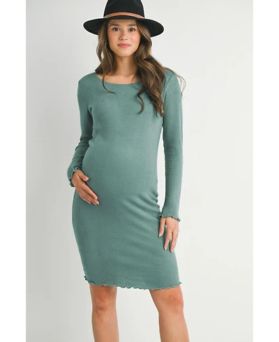 Hello Miz Maternity Long Sleeve Ribbed Knit Sweater Dress with Lettuce Hem