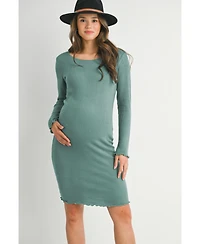 Hello Miz Maternity Long Sleeve Ribbed Knit Sweater Dress with Lettuce Hem
