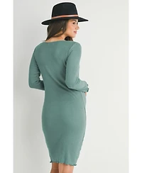 Hello Miz Maternity Long Sleeve Ribbed Knit Sweater Dress with Lettuce Hem