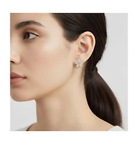 Sterling Silver 18K Rose Plated Clear Cubic Zirconia Flower Stud Earrings
