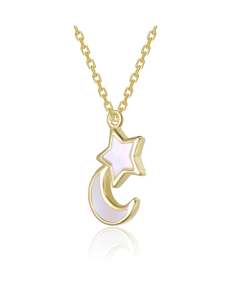 GiGiGirl 14K Gold Plated with White Mother Of Pearl Moon & Celestial Star or Blue Enamel Pendant Necklace