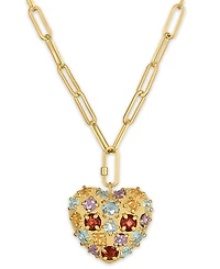 Macy's Multi-Gemstone (8.225 ct. t.w.) Carabiner Heart Paperclip Link Necklace in 14k Gold Over Sterling Silver