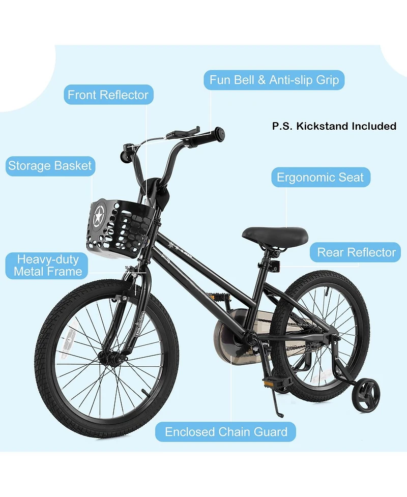 Sugift 18-Inch Kids Bike with Basket and Training Wheels for Ages 4-8