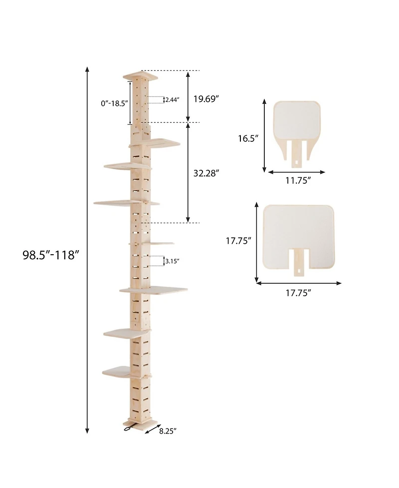 Aostirmotor 9' Adjustable Height Floor-to-Ceiling Cat Tree with Perching Shelves