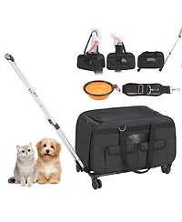 Rolling Pet Carrier with Telescopic Handle, Holds up to 35 lbs., Black