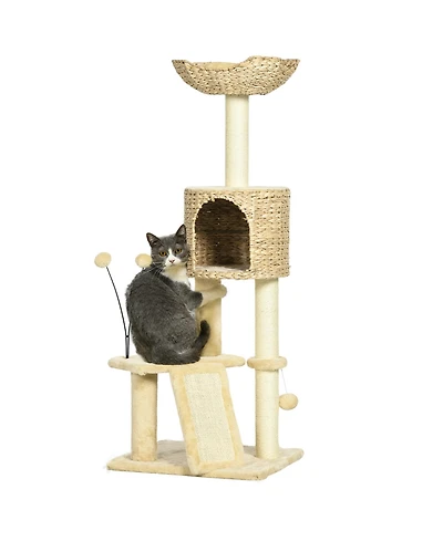 Aostirmotor 45" Cat Tree with Scratching Posts, Ramp, Condo, Toy Balls