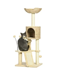 Aostirmotor 45" Cat Tree with Scratching Posts, Ramp, Condo, Toy Balls