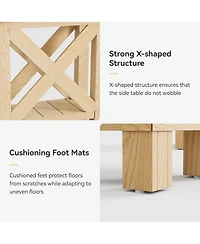 Tribesigns Farmhouse Side Table Set of 2, Narrow End Table for Space Saving, Bedside Furniture for Bedroom, Living Room, Small Spaces, Oak