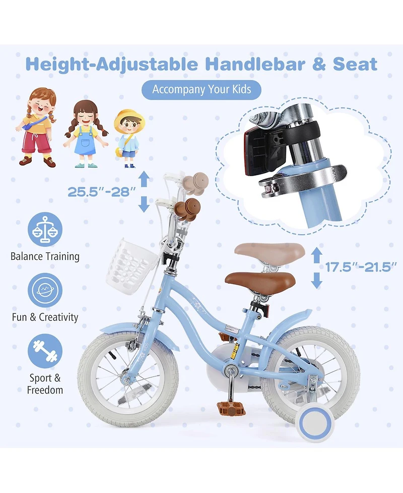 Sugift 12 Inch Kids Bike with Adjustable Handlebar and Seat for 3-4 Year Old