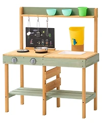 Sugift Outdoor Mud Kitchen with Planter Box, Blackboard & Faucet