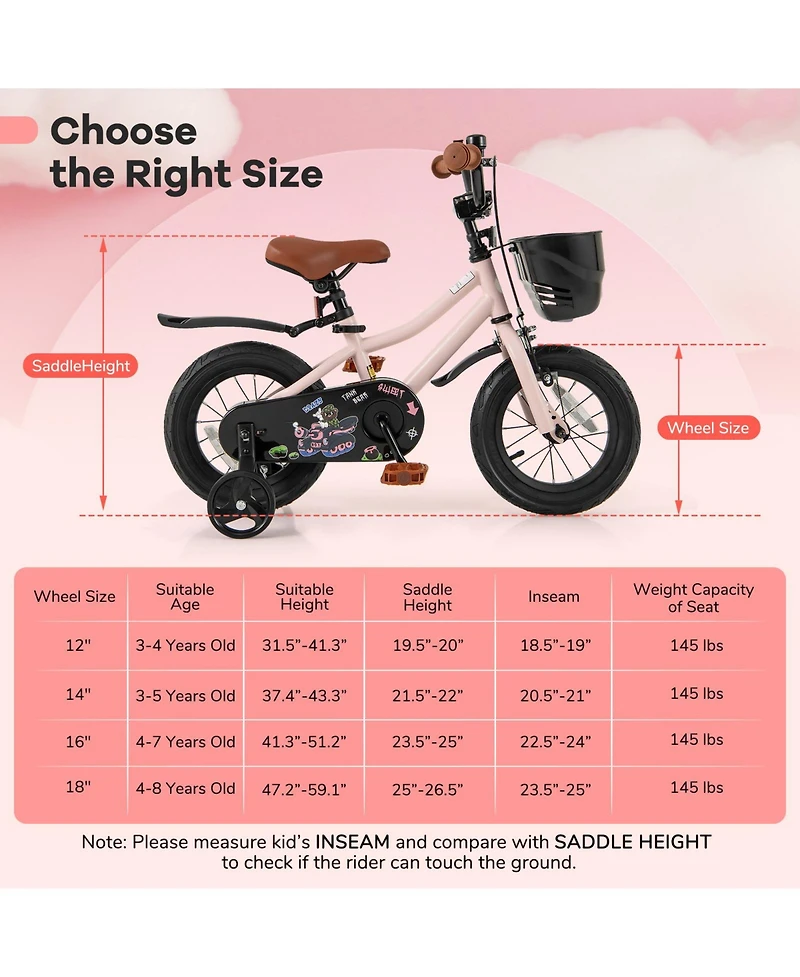 Sugift 14 Inches Kids Bike with Basket and Adjustable Handlebar for 3-8 Years Old
