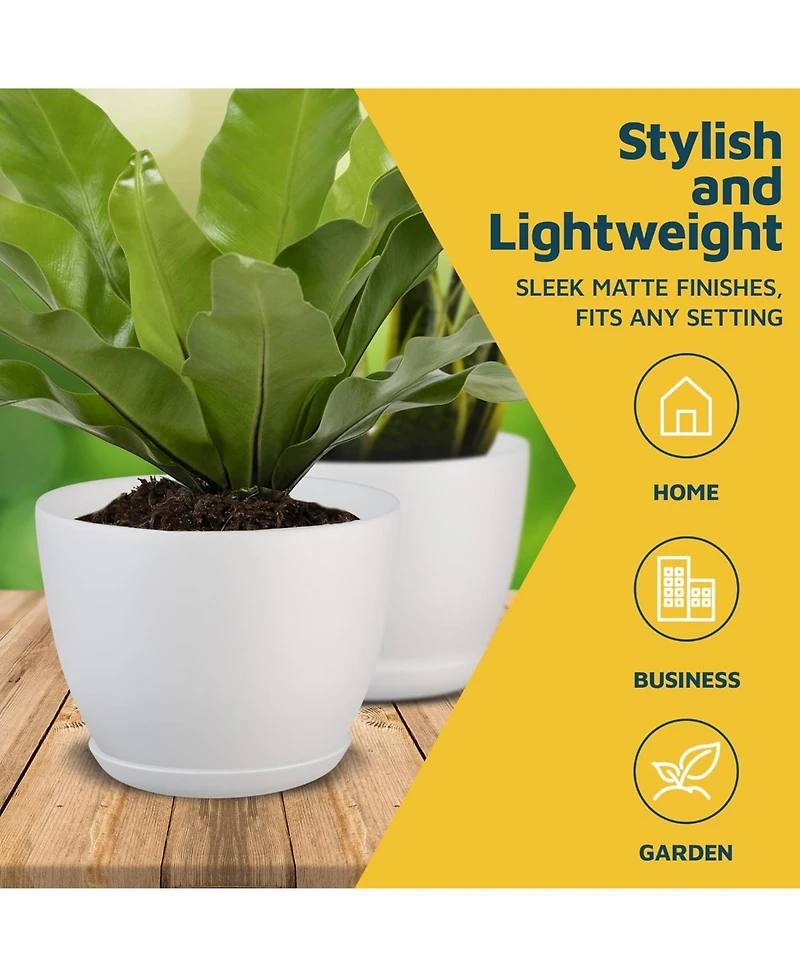 Lifemaster 15-pack white plant pots with drainage & saucers, stackable, durable, weatherproof for indoor/outdoor use