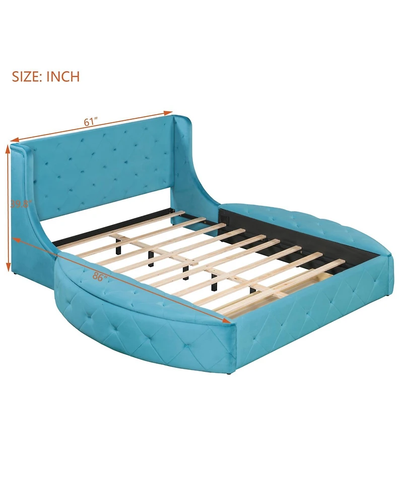 Streamdale Furniture Queen Upholstered Platform Bed w/ Wingback, Drawer & Stools