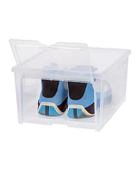 Iris Usa 4pk Stackable Wide Shoe Storage Box with Flip Up Door, Clear
