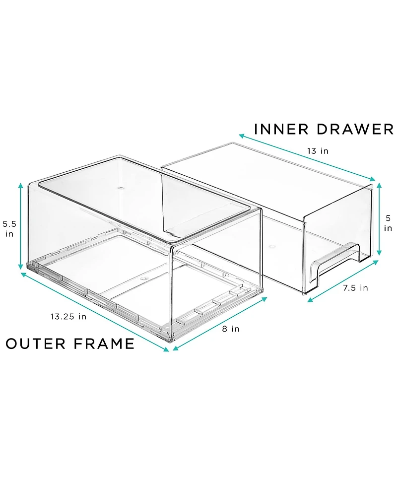 Sorbus 6 Piece Large Clear Stackable Pull Out Refrigerator Bins - Food Storage Containers for Kitchen, Refrigerator, Freezer & More