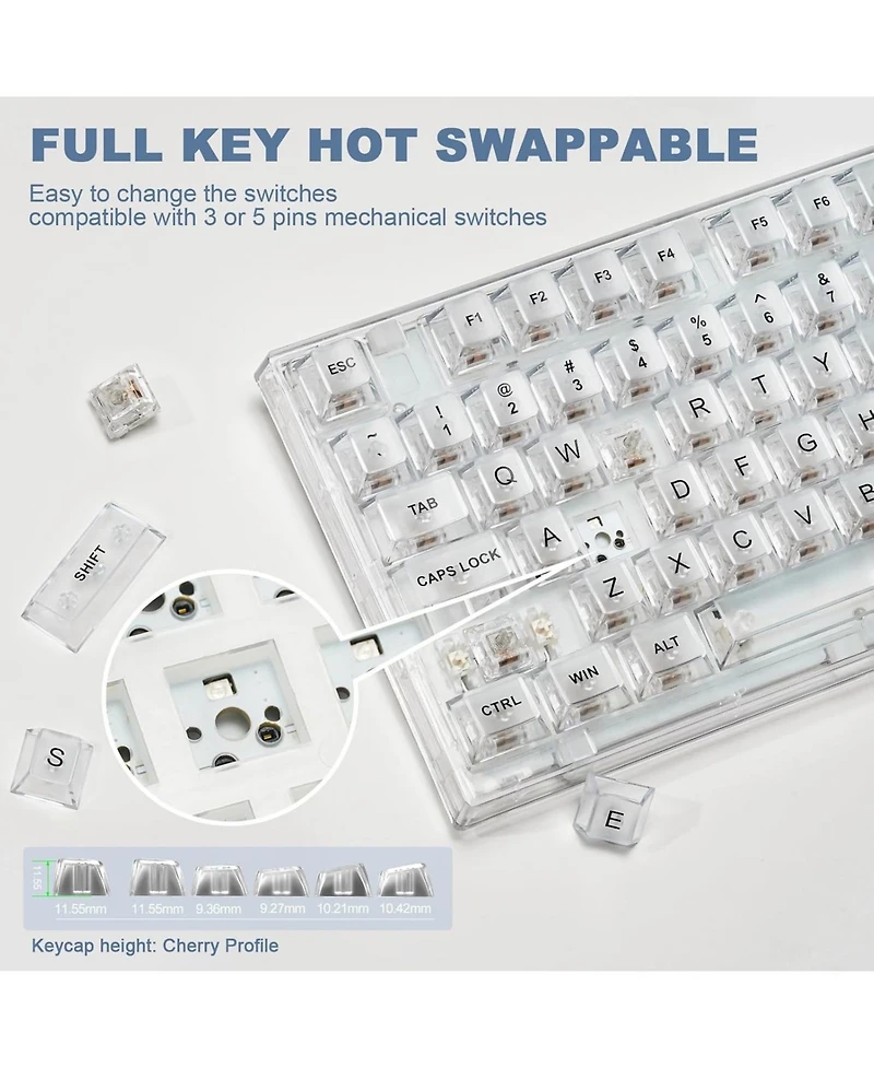 Lofree X75 82 Key Hot Swappable Mechanical Keyboard with Transparent Keycaps, 75% Layout Gasket Mount Rgb Backlit Kailh Jellyfish Switch, Wired