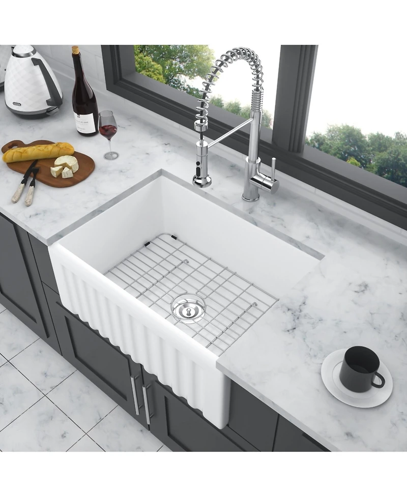 flynama 24inch Ceramic Farmhouse Kitchen Sink Single Bowl Rectangular Vessel Apron Front