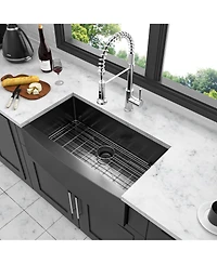 flynama 36x21x10inch Gunmetal Black Farmhouse Kitchen Sink Stainless Steel Apron Front 16 Gauge