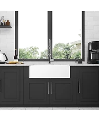 flynama 33x21x10inch White Farmhouse Sink Ceramic Porcelain Arch Edge Apron Front Single Bowl