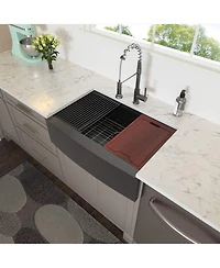 flynama 36x22x10inch Gunmetal Black Farmhouse Kitchen Sink Apron Front Workstation Stainless Steel