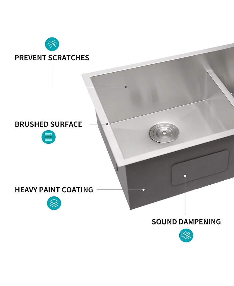 33x19x10inch Undermount Double Bowl Kitchen Sink Stainless Steel 16 Gauge 60 and 40