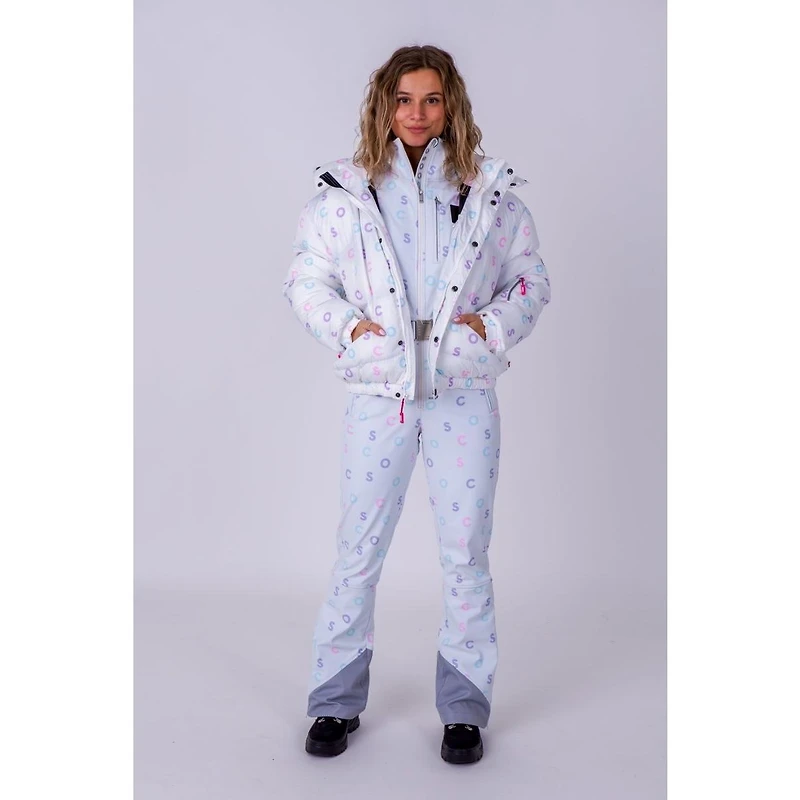 Women's White Oosc Print Chic Puffer Jacket
