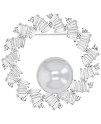 Macy's Cubic Zirconia & Freshwater Pearl Circular Pin Brooch