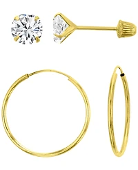 Macy's 2-Pc. 14K Yellow Gold Solitaire Ball And Hoop Earrings Set