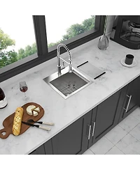 flynama 15x15x9-Inch Stainless Steel Drop-In Topmount Kitchen Sink Workstation Single Bowl