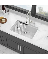 huluwat 28x19x9.65inch White Quartz Composite Kitchen Sink Undermount Workstation