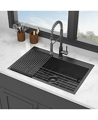 huluwat 30x22x9inch Drop In Kitchen Sink Gunmetal Black Stainless Steel 16 Gauge Topmount