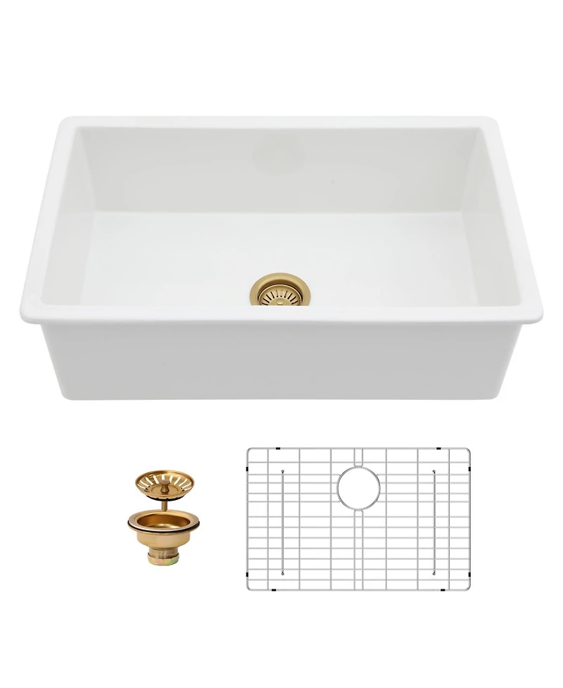 huluwat 30x18x10inch Undermount Single Bowl Fireclay Kitchen Sink White Porcelain Dual Mount