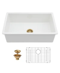 huluwat 30x18x10inch Undermount Single Bowl Fireclay Kitchen Sink White Porcelain Dual Mount