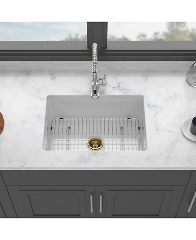 huluwat 30x18x10inch Undermount Single Bowl Fireclay Kitchen Sink White Porcelain Dual Mount