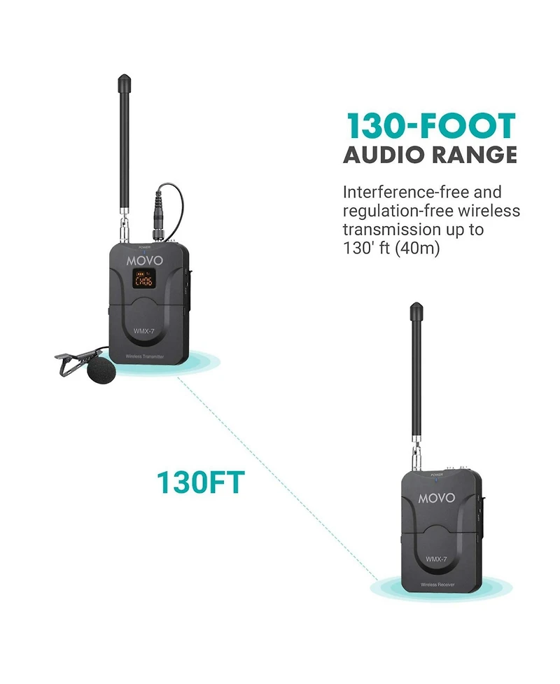 Movo Wmx-7 Vhf 12-Channel Wireless Lavalier Microphone System Compatible with Dslr Cameras, Camcorders, Smartphones