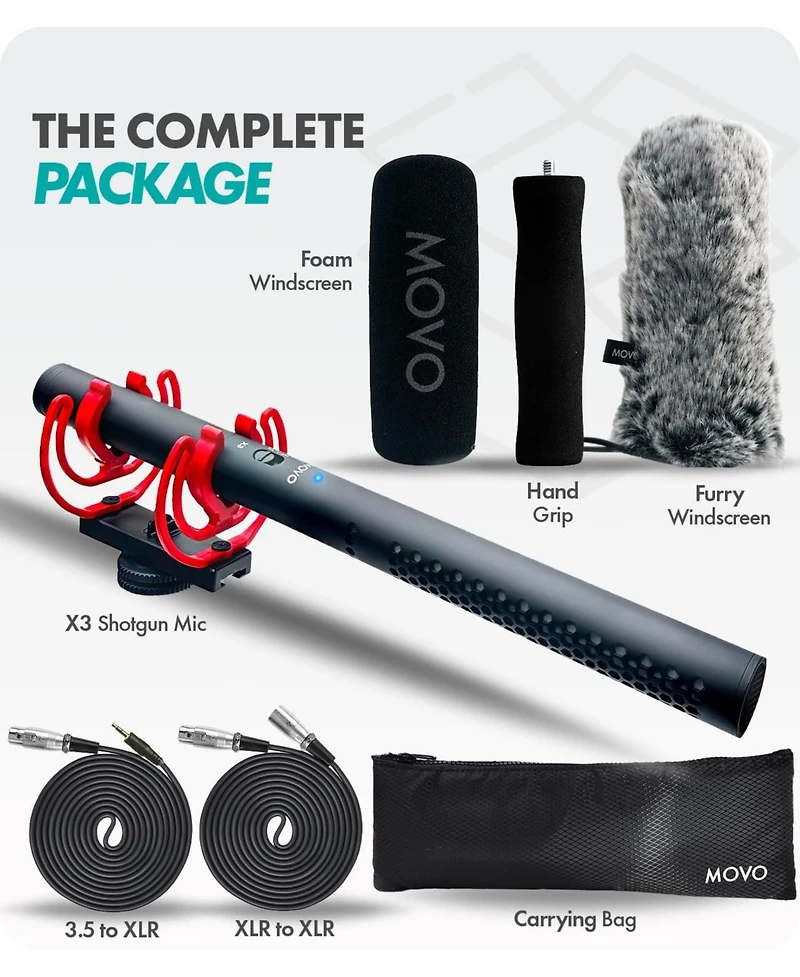 Movo X3-ii 11-inch Xlr Supercardioid Shotgun Condenser Microphone for Camera