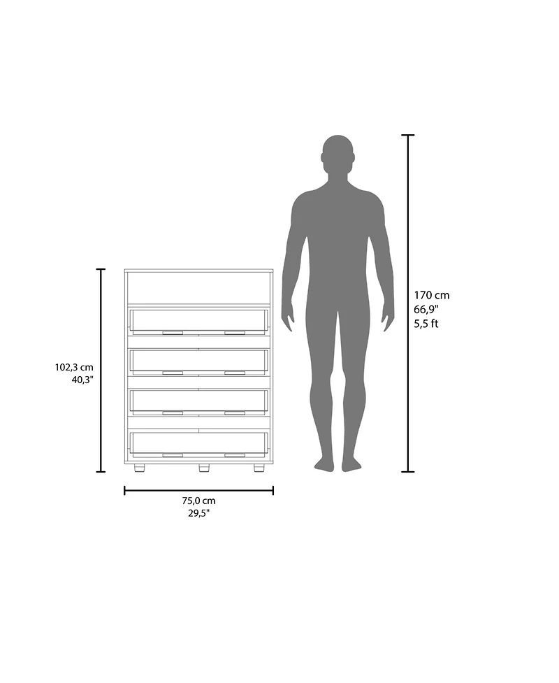 Fm Furniture Tokio 4 Drawer Dresser with Open Shelf, Stained Walnut