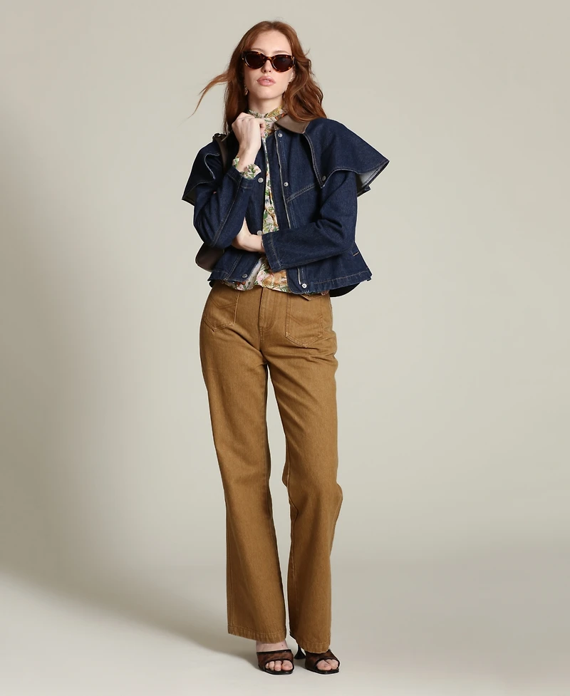 Avec Les Filles Women's Denim Cape Spread Collar Jacket