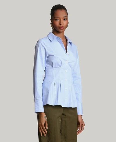 Avec Les Filles Women's Corset Stripe Spread Collar Shirt