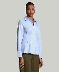 Avec Les Filles Women's Corset Stripe Spread Collar Shirt