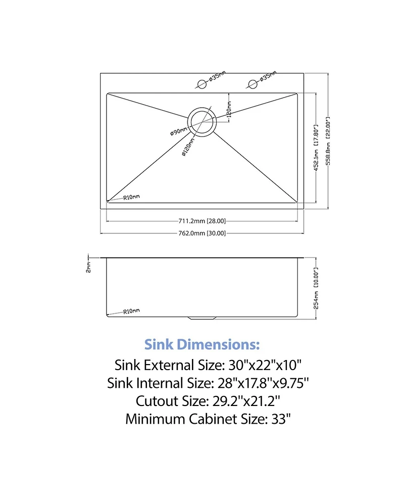 Flynama 16-Gauge Stainless Steel Drop-In Kitchen Sink with Pull-Out Faucet, Single Bowl, 30" x 22" x 10"