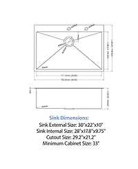 Flynama 16-Gauge Stainless Steel Drop-In Kitchen Sink with Pull-Out Faucet, Single Bowl, 30" x 22" x 10"