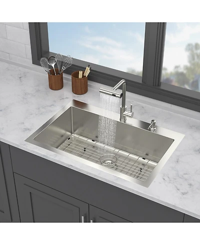 Flynama 16-Gauge Stainless Steel Drop-In Kitchen Sink with Pull-Out Faucet, Single Bowl, 30" x 22" x 10"