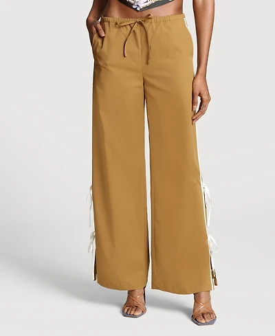 Avec Les Filles Women's Side Tie Mid Rise Elastic Pants